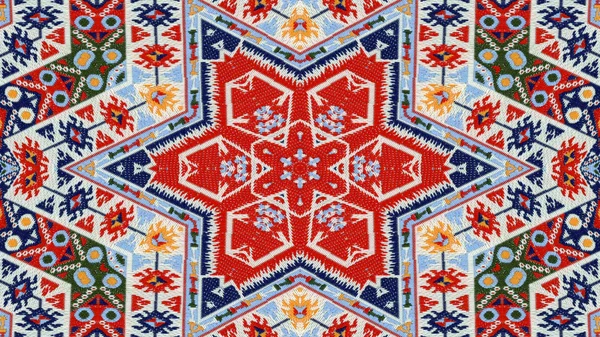 Abstrakte Ethnische Authentische Symmetrische Muster Ornamentale Dekorative Kaleidoskop Bewegung Geometrischer — Stockfoto