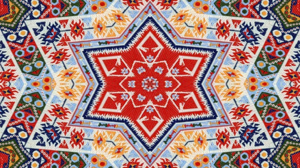 Abstraktní Etnické Autentické Symetrický Vzor Okrasné Dekorativní Kaleidoskop Hnutí Geometrické — Stock fotografie