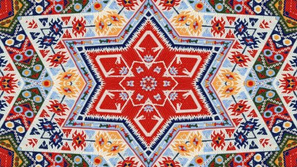 Abstraktní Etnické Autentické Symetrický Vzor Okrasné Dekorativní Kaleidoskop Hnutí Geometrické — Stock fotografie