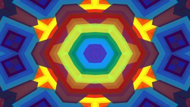 Soyut Renkli Simetrik Desensel Dekoratif Kaleydoskop Hareketi Geometrik Çember ve Yıldız Şekilleri