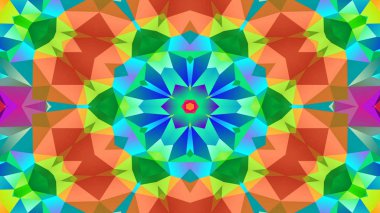 Soyut Renkli Simetrik Desensel Dekoratif Kaleydoskop Hareketi Geometrik Çember ve Yıldız Şekilleri