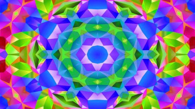 Soyut Renkli Simetrik Desensel Dekoratif Kaleydoskop Hareketi Geometrik Çember ve Yıldız Şekilleri