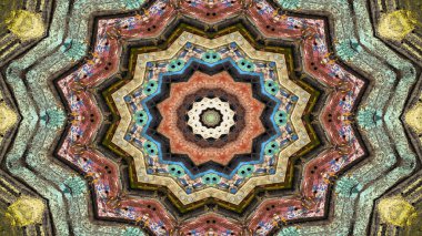 Soyut etnik otantik simetrik desen süs dekoratif Kaleidoscope hareketi geometrik daire ve yıldız şekli