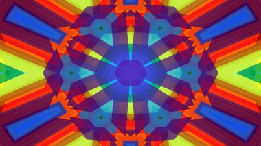 Soyut Renkli Simetrik Desensel Dekoratif Kaleydoskop Hareketi Geometrik Çember ve Yıldız Şekilleri