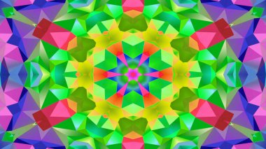 Soyut Renkli Simetrik Desensel Dekoratif Kaleydoskop Hareketi Geometrik Çember ve Yıldız Şekilleri
