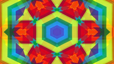 Soyut Renkli Simetrik Desensel Dekoratif Kaleydoskop Hareketi Geometrik Çember ve Yıldız Şekilleri
