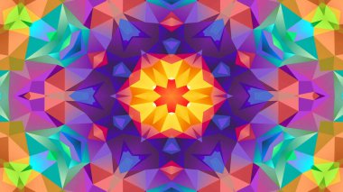 Soyut Renkli Simetrik Desensel Dekoratif Kaleydoskop Hareketi Geometrik Çember ve Yıldız Şekilleri