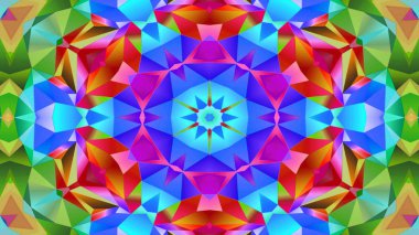 Soyut Renkli Simetrik Desensel Dekoratif Kaleydoskop Hareketi Geometrik Çember ve Yıldız Şekilleri