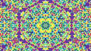 Soyut Renkli Simetrik Desensel Dekoratif Kaleydoskop Hareketi Geometrik Çember ve Yıldız Şekilleri