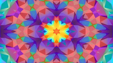 Soyut Renkli Simetrik Desensel Dekoratif Kaleydoskop Hareketi Geometrik Çember ve Yıldız Şekilleri