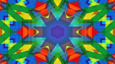 Soyut Renkli Simetrik Desensel Dekoratif Kaleydoskop Hareketi Geometrik Çember ve Yıldız Şekilleri