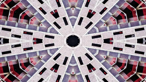 Abstract Construction Building Area Symmetric Pattern Ornamental Decorative Kaleidoscope Movement — Stock Photo, Image