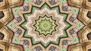 Soyut etnik otantik simetrik desen süs dekoratif Kaleidoscope hareketi geometrik daire ve yıldız şekli