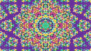 Soyut Renkli Simetrik Desensel Dekoratif Kaleydoskop Hareketi Geometrik Çember ve Yıldız Şekilleri