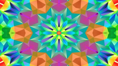 Soyut Renkli Simetrik Desensel Dekoratif Kaleydoskop Hareketi Geometrik Çember ve Yıldız Şekilleri