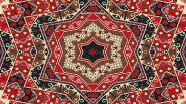 Soyut etnik otantik simetrik desen süs dekoratif Kaleidoscope hareketi geometrik daire ve yıldız şekli