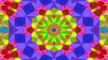 Soyut Renkli Simetrik Desensel Dekoratif Kaleydoskop Hareketi Geometrik Çember ve Yıldız Şekilleri