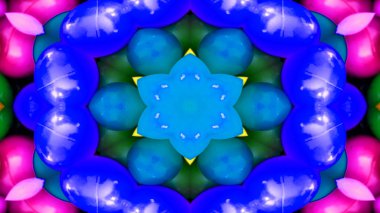 Soyut Renkli Simetrik Desensel Dekoratif Kaleydoskop Hareketi Geometrik Çember ve Yıldız Şekilleri