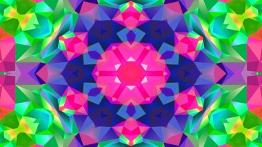 Soyut Renkli Simetrik Desensel Dekoratif Kaleydoskop Hareketi Geometrik Çember ve Yıldız Şekilleri