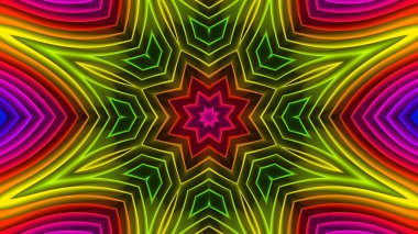 Soyut Renkli Simetrik Desensel Dekoratif Kaleydoskop Hareketi Geometrik Çember ve Yıldız Şekilleri