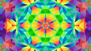 Soyut Renkli Simetrik Desensel Dekoratif Kaleydoskop Hareketi Geometrik Çember ve Yıldız Şekilleri