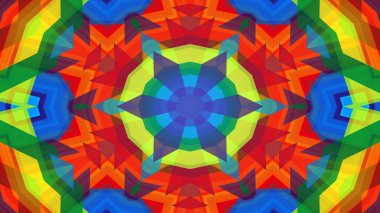 Soyut Renkli Simetrik Desensel Dekoratif Kaleydoskop Hareketi Geometrik Çember ve Yıldız Şekilleri
