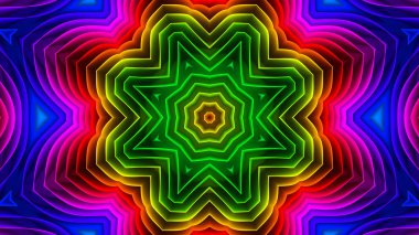 Soyut Renkli Simetrik Desensel Dekoratif Kaleydoskop Hareketi Geometrik Çember ve Yıldız Şekilleri