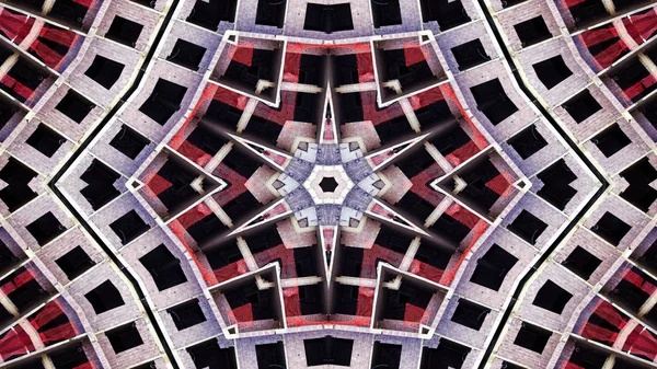 Abstraktní Stavební Stavební Oblast Symetrický Vzor Okrasné Dekorativní Kaleidoskop Hnutí — Stock fotografie
