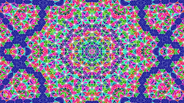 要旨カラフルな対称パターン装飾万華鏡運動幾何学サークルと星の形 — ストック写真
