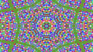 Soyut Renkli Simetrik Desensel Dekoratif Kaleydoskop Hareketi Geometrik Çember ve Yıldız Şekilleri