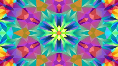 Soyut Renkli Simetrik Desensel Dekoratif Kaleydoskop Hareketi Geometrik Çember ve Yıldız Şekilleri