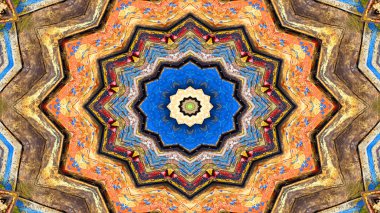 Soyut etnik otantik simetrik desen süs dekoratif Kaleidoscope hareketi geometrik daire ve yıldız şekli