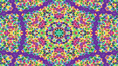 Soyut Renkli Simetrik Desensel Dekoratif Kaleydoskop Hareketi Geometrik Çember ve Yıldız Şekilleri
