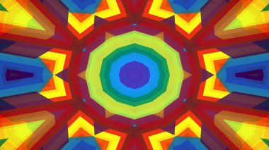 Soyut Renkli Simetrik Desensel Dekoratif Kaleydoskop Hareketi Geometrik Çember ve Yıldız Şekilleri