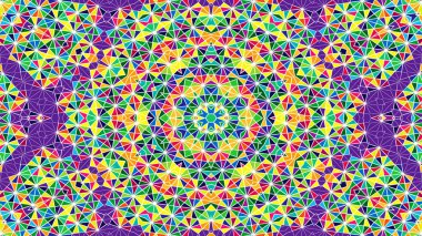 Soyut Renkli Simetrik Desensel Dekoratif Kaleydoskop Hareketi Geometrik Çember ve Yıldız Şekilleri