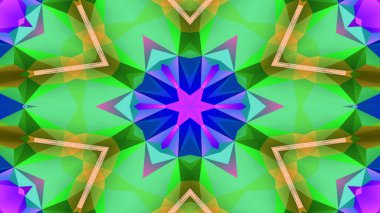 Soyut Renkli Simetrik Desensel Dekoratif Kaleydoskop Hareketi Geometrik Çember ve Yıldız Şekilleri