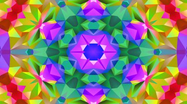 Soyut Renkli Simetrik Desensel Dekoratif Kaleydoskop Hareketi Geometrik Çember ve Yıldız Şekilleri