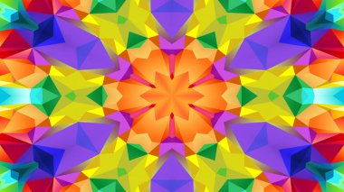 Soyut Renkli Simetrik Desensel Dekoratif Kaleydoskop Hareketi Geometrik Çember ve Yıldız Şekilleri