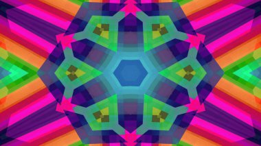 Soyut Renkli Simetrik Desensel Dekoratif Kaleydoskop Hareketi Geometrik Çember ve Yıldız Şekilleri