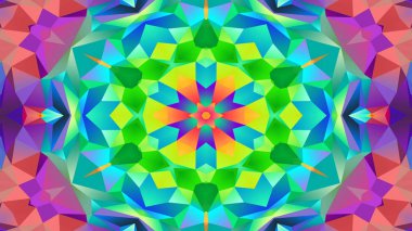 Soyut Renkli Simetrik Desensel Dekoratif Kaleydoskop Hareketi Geometrik Çember ve Yıldız Şekilleri
