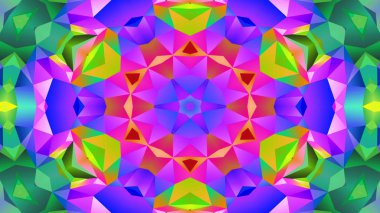 Soyut Renkli Simetrik Desensel Dekoratif Kaleydoskop Hareketi Geometrik Çember ve Yıldız Şekilleri
