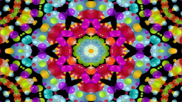彩色对称图案装饰式万花筒运动几何圆和星形 — 图库照片