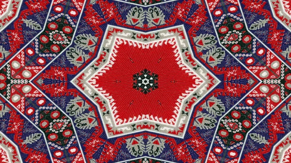 Abstraktní Etnické Autentické Symetrický Vzor Okrasné Dekorativní Kaleidoskop Hnutí Geometrické — Stock fotografie