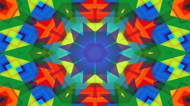 Soyut Renkli Simetrik Desensel Dekoratif Kaleydoskop Hareketi Geometrik Çember ve Yıldız Şekilleri