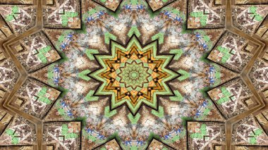 Soyut etnik otantik simetrik desen süs dekoratif Kaleidoscope hareketi geometrik daire ve yıldız şekli