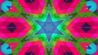 Soyut Renkli Simetrik Desensel Dekoratif Kaleydoskop Hareketi Geometrik Çember ve Yıldız Şekilleri