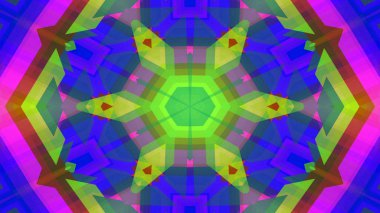 Soyut Renkli Simetrik Desensel Dekoratif Kaleydoskop Hareketi Geometrik Çember ve Yıldız Şekilleri