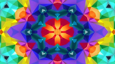 Soyut Renkli Simetrik Desensel Dekoratif Kaleydoskop Hareketi Geometrik Çember ve Yıldız Şekilleri