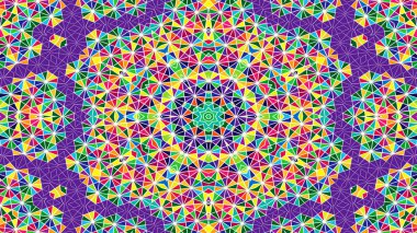 Soyut Renkli Simetrik Desensel Dekoratif Kaleydoskop Hareketi Geometrik Çember ve Yıldız Şekilleri