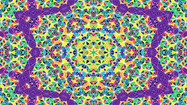 Soyut Renkli Simetrik Desensel Dekoratif Kaleydoskop Hareketi Geometrik Çember ve Yıldız Şekilleri